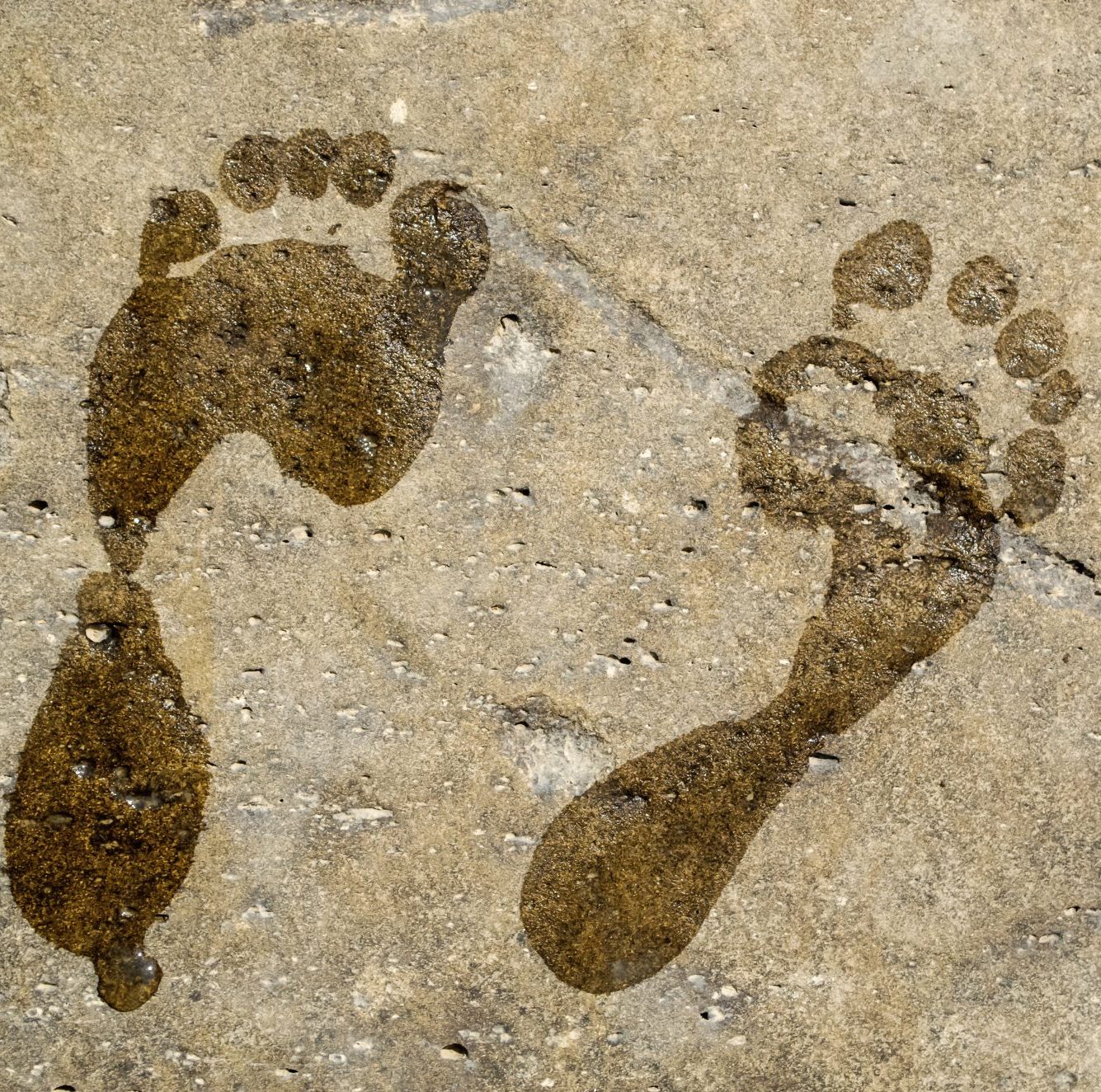 wet footprint on pavement to check for bad shoes good shoes type